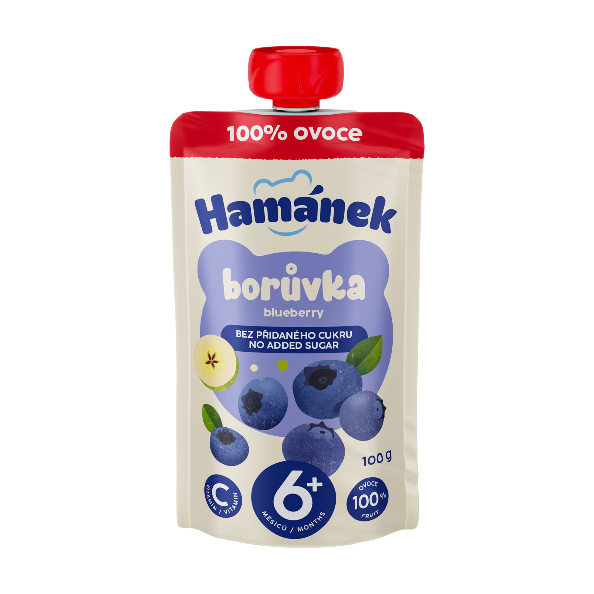 Дитяче фруктово-ягідне пюре Hamanek Яблуко та чорниця, від 6 місяців, 100 г